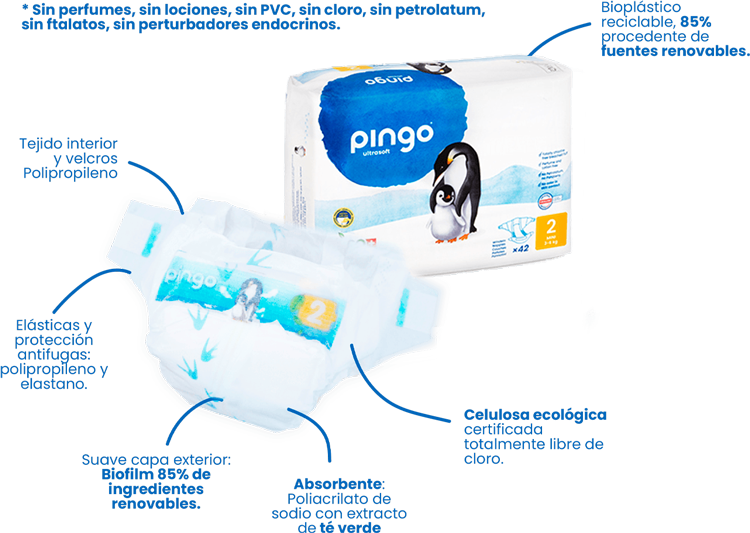 Pañales Ecológicos Pingo - Talla 2 Mini (Paquete de 42)