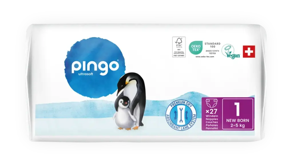 Nuevo - Pingo pañales ecológicos Talla 1 (2-5 Kg) - caja de 4 bolsas x 27 uds