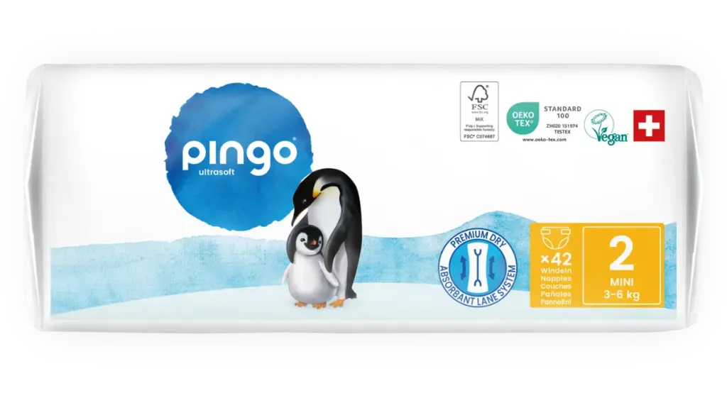 New - Pingo ecological diapers Size 2 (3-6 kg) - box of 4 bags x 42 units
