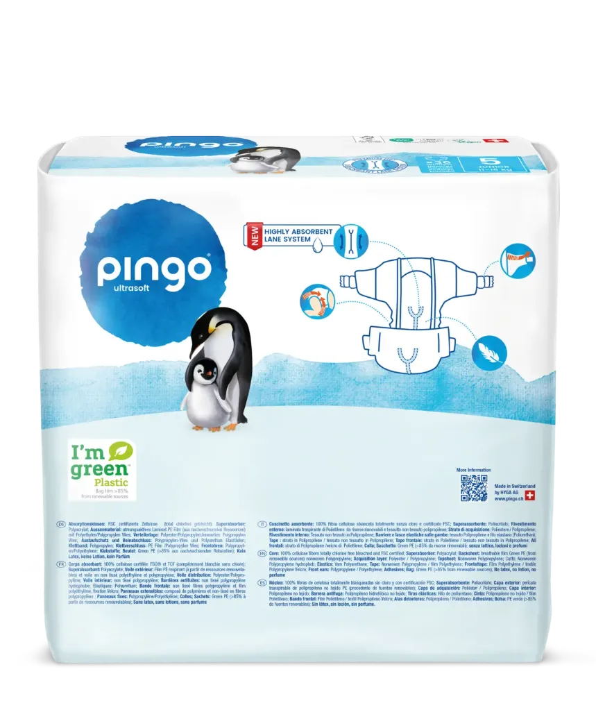 New - Pingo ecological diapers Size 5 (11-16 kg) - box of 4 bags x 36 units