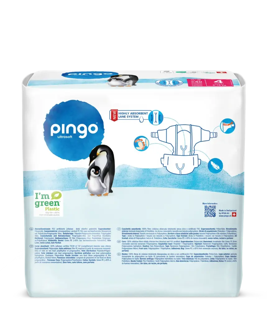 Nuevo - Pingo pañales ecológicos Talla 4 (8-14 kg) - caja de 4 bolsas x 40 uds