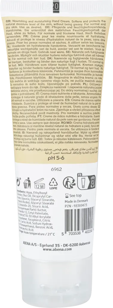 Abena Crema de Manos 21 % Lípidos - sin perfume – caja de 12 tubos x 75 ml