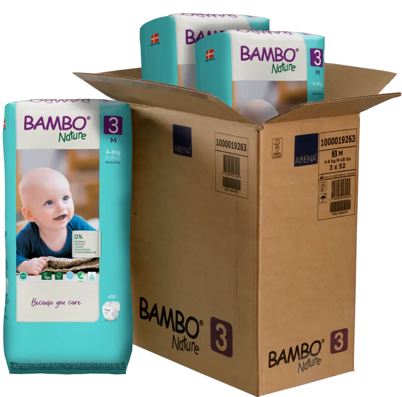 Bambo Nature Pañales Talla 3 (4–8 kg) - Gran Formato - caja de 3 bolsas x 52 uds