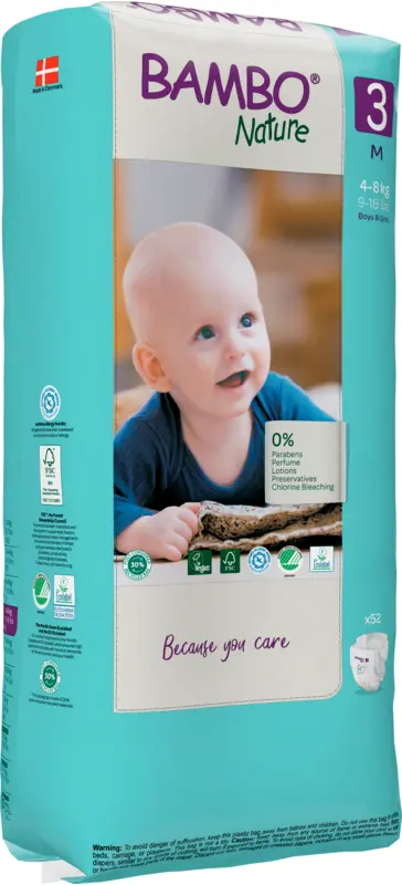 Bambo Nature Pañales Talla 3 (4–8 kg) - Gran Formato - caja de 3 bolsas x 52 uds