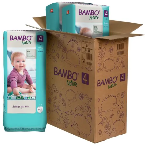 Bambo Nature Pañales Talla 4 (7–14 kg) - Gran Formato - caja de 3 bolsas x 48 uds