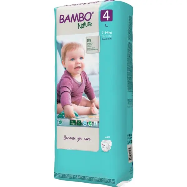 Bambo Nature Pañales Talla 4 (7–14 kg) - Gran Formato - caja de 3 bolsas x 48 uds