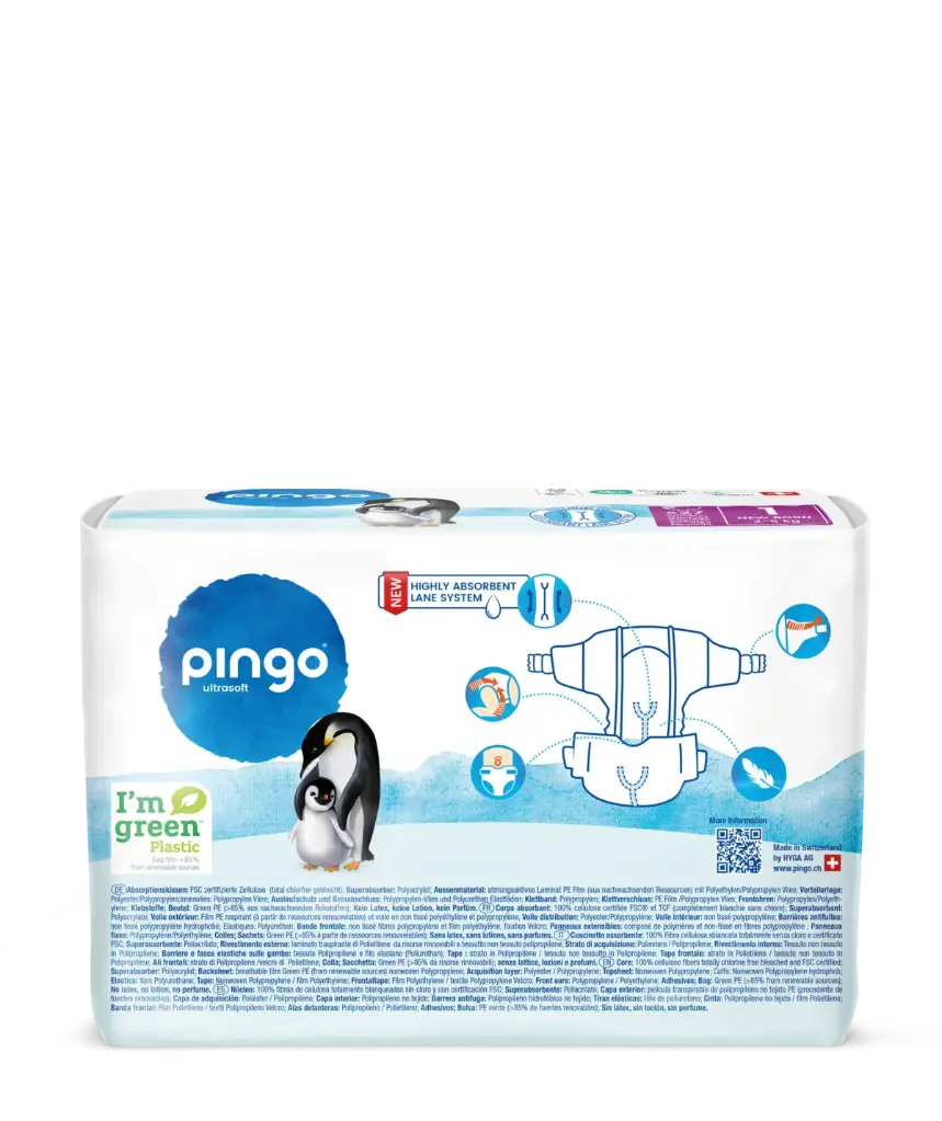 Nuevo - Pingo pañales ecológicos Talla 1 (2-5 Kg) - caja de 4 bolsas x 27 uds