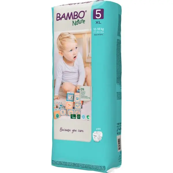 Bambo Nature Pañales Talla 5 (12-18 kg) - Gran Formato - caja de 3 bolsas x 44 uds