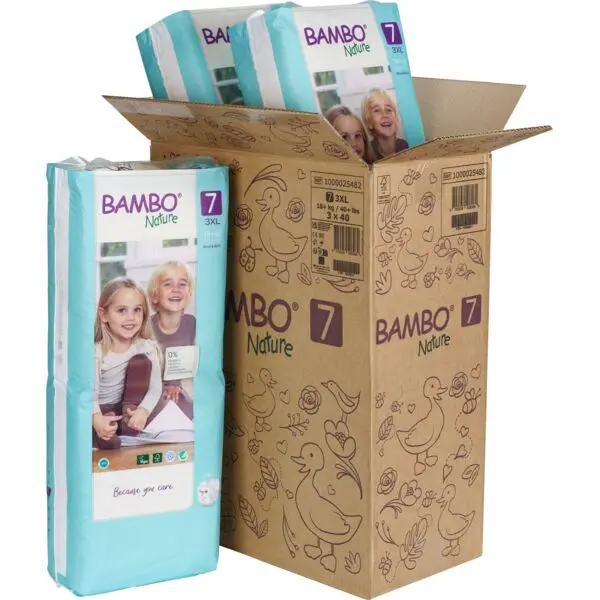 Bambo Nature Pañales Tamaño 7 (18+ kg) - Gran Formato - caja de 3 bolsas x 40 uds