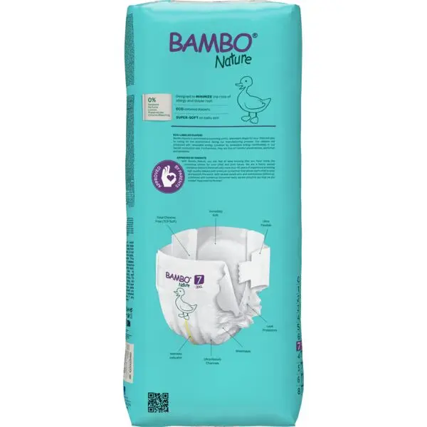 Bambo Nature Pañales Tamaño 7 (18+ kg) - Gran Formato - caja de 3 bolsas x 40 uds