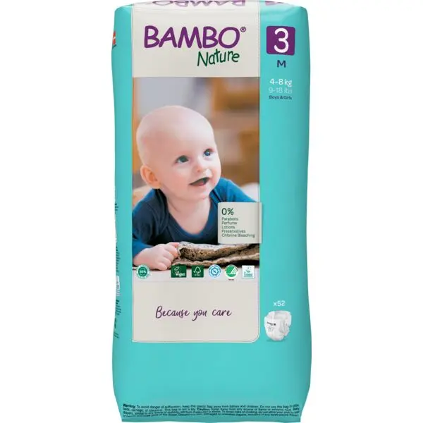 Bambo Nature Pañales Talla 3 (4–8 kg) - Gran Formato - caja de 3 bolsas x 52 uds