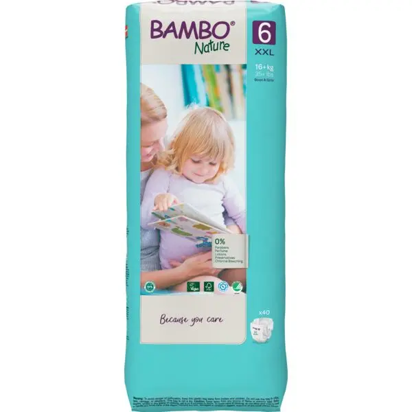 Bambo Nature Pañales Talla 6 (16+ kg) - Gran Formato - caja de 3 bolsas x 40 uds