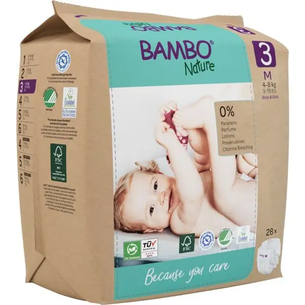 Bambo Nature Pañales Talla 3 (4-8 kg) - caja de 6 bolsas x 28 uds