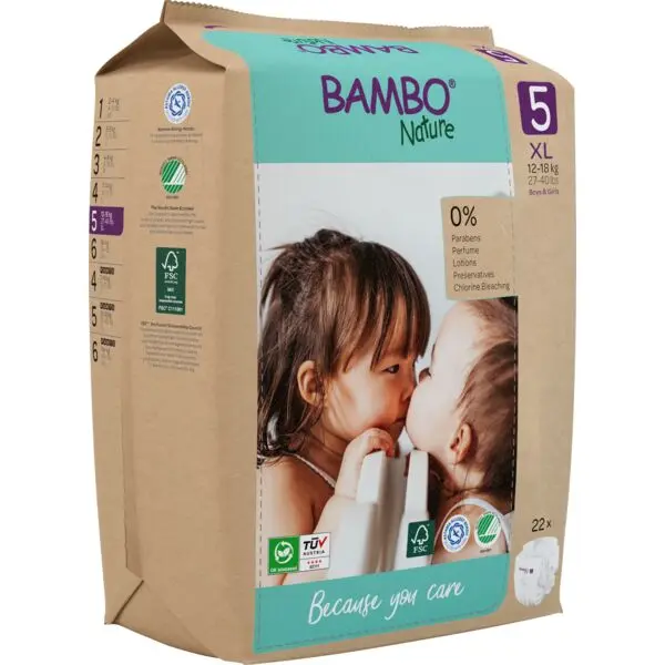 Bambo Nature Pañales Talla 5 (12-18 kg) - caja de 6 bolsas x 22 uds