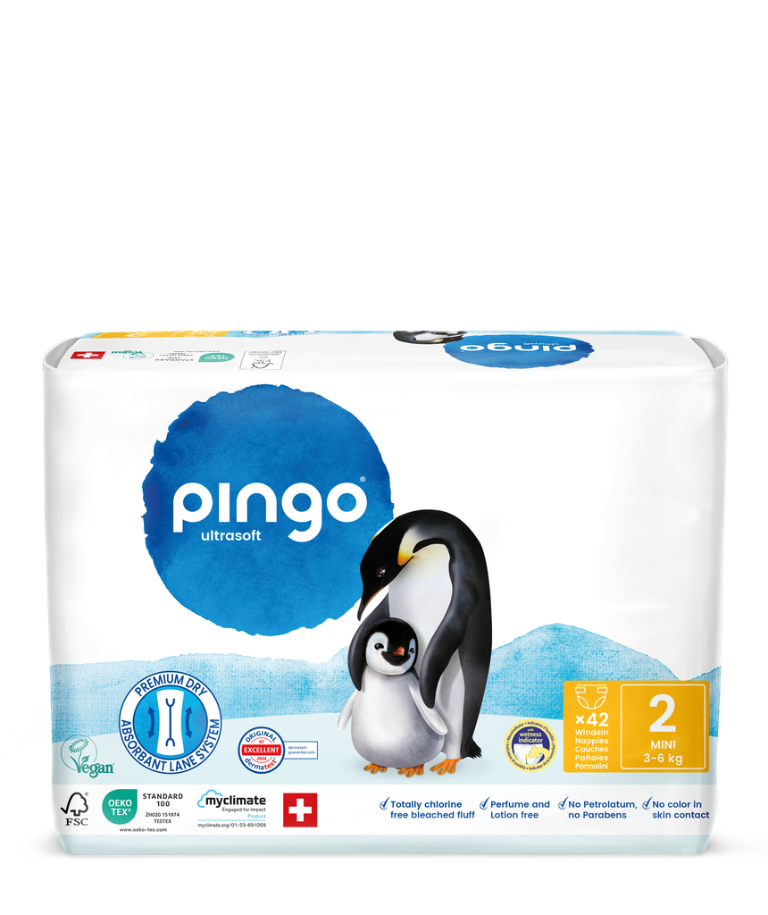 Nuevo - Pingo pañales ecológicos Talla 2 (3-6 kg) - caja de 4 bolsas x 42 uds