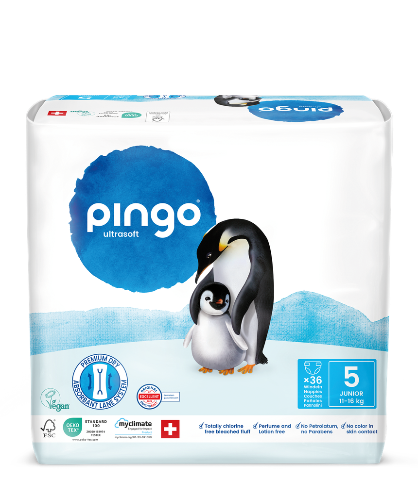 Nuevo - Pingo pañales ecológicos Talla 5 (11-16 kg) - caja de 4 bolsas x 36 uds