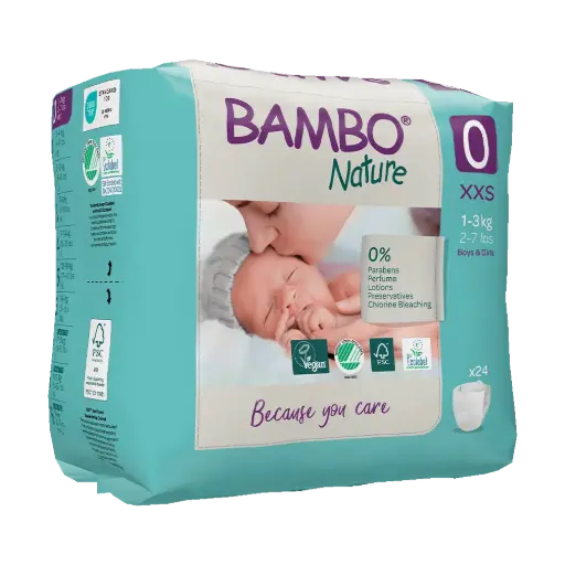 Bambo Nature Pañales Talla 0 (1-3 kg) - caja de 6 bolsas x 24 uds