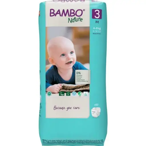 [1000019263] Bambo Nature Pañales Talla 3 (4–8 kg) - Gran Formato - caja de 3 bolsas x 52 uds