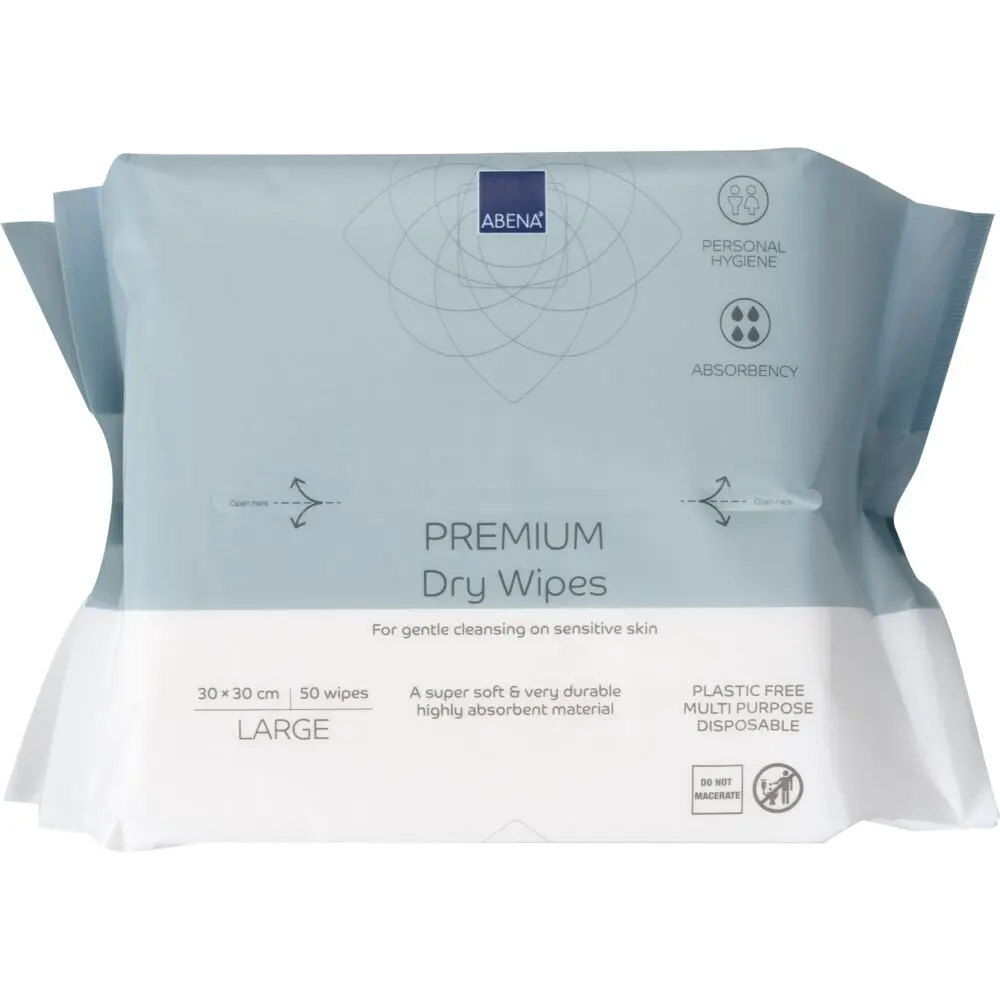 Abena Toallitas Multiuso Secas Premium 30x30 cm – caja de 12 bolsas x 50 uds